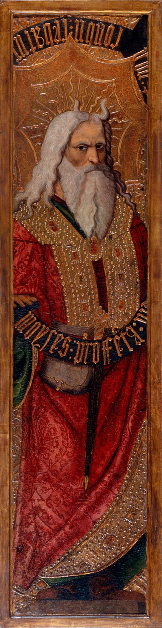 Moise - Mózes - Joan Gasco festménye (aktív 1500-1529) - c. 1500 - Tempera panelen - 294,4x55,9 - Katalónia Nemzeti Művészeti Múzeum, Barcelona alkotó: Joan Gascó