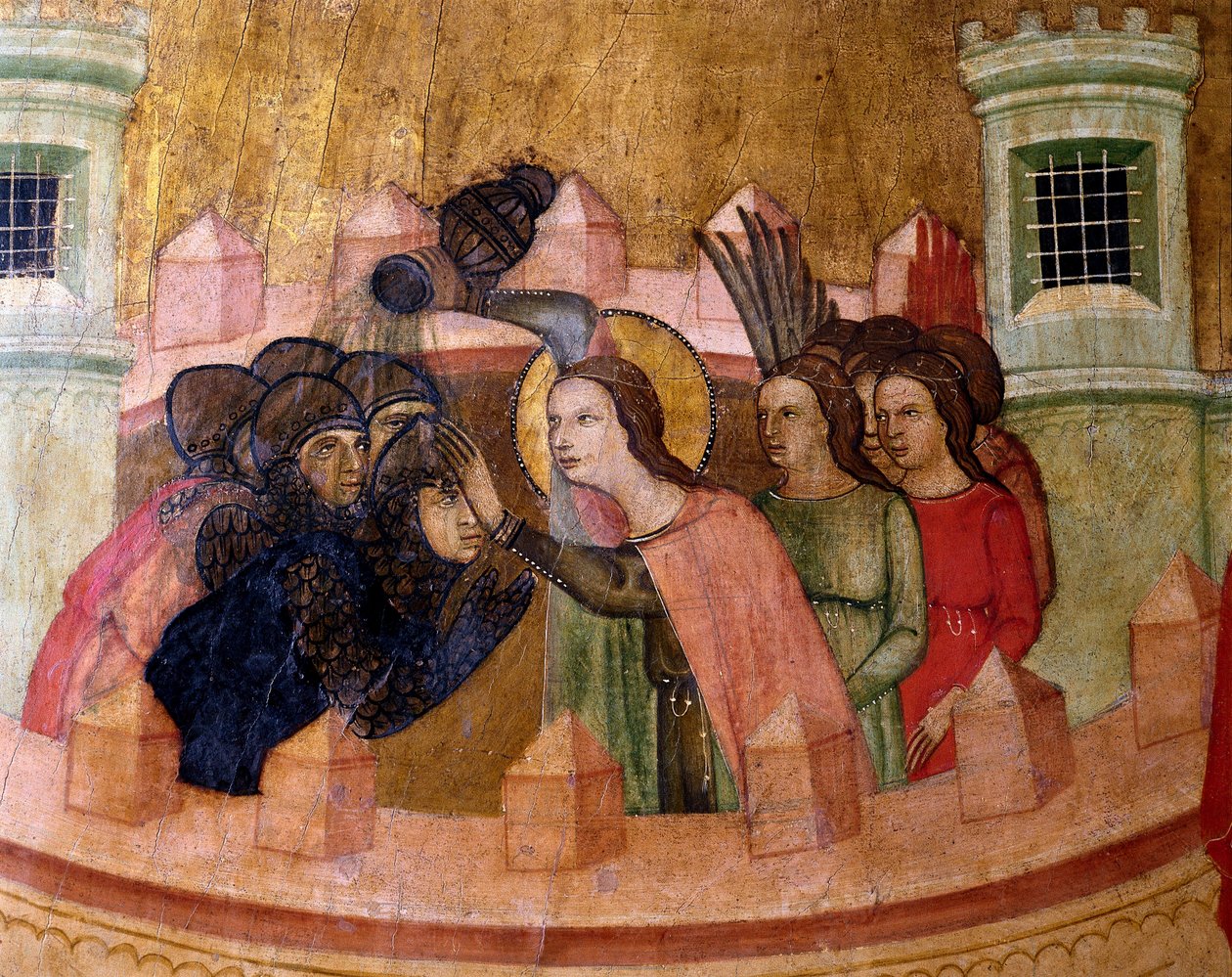 Saint Quiteria katonákat keresztel, Szent Quiteria oltárképe, kb. 1346 (tempera a panelen) alkotó: Joan Loert