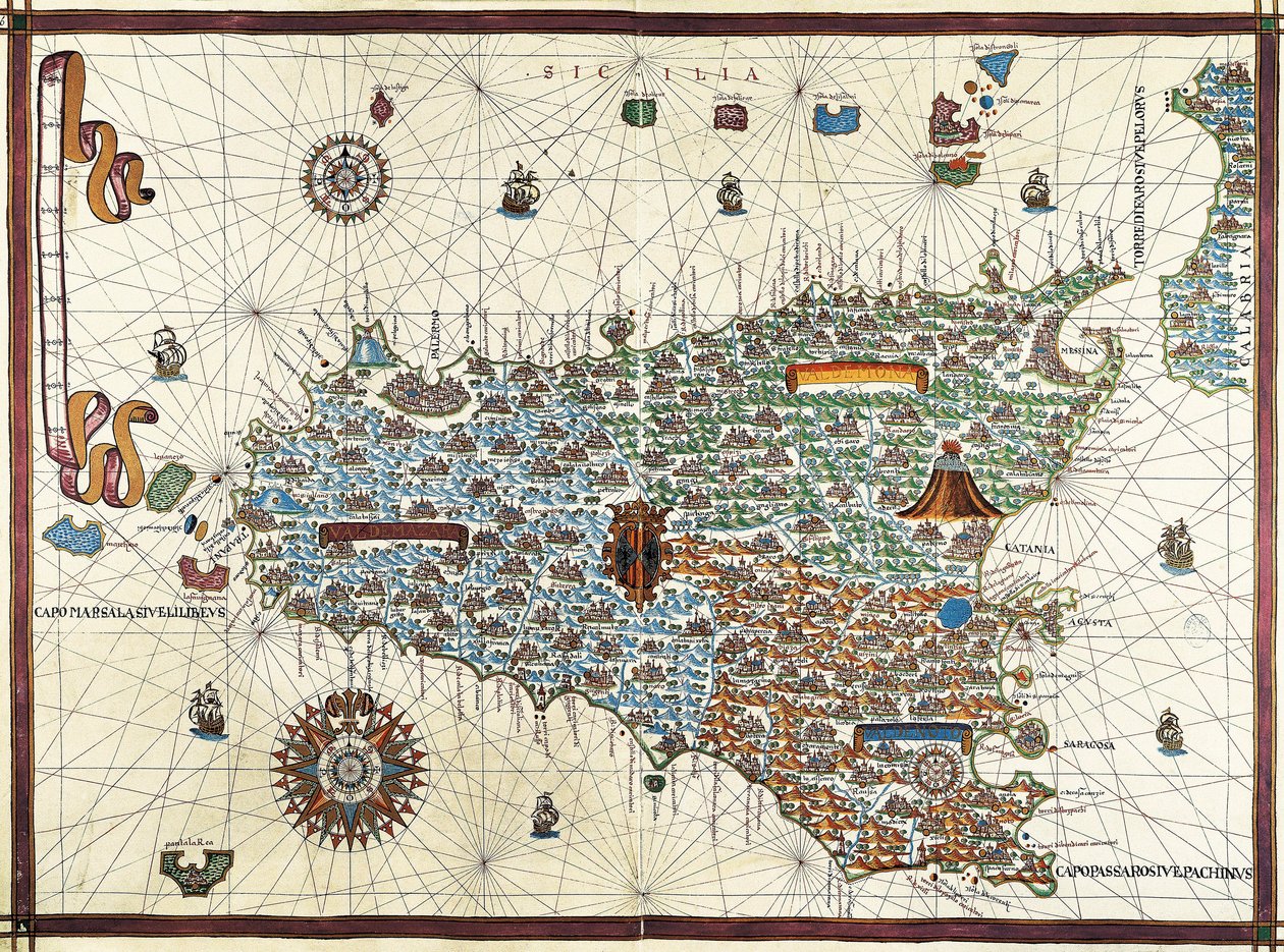 Szicília szigete. (Szicília) Joan Martines (1556-1591) navigációs térképe alkotó: Joan Martines