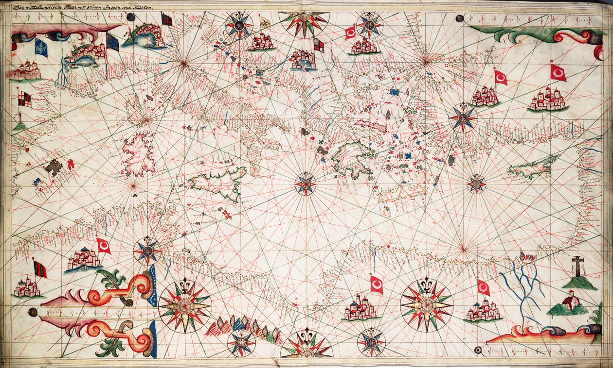 A Földközi-tenger térképe, 1640 körül (pergamen) alkotó: Joan Oliva