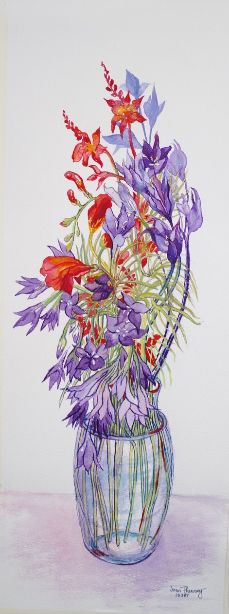 Agapanthus campanulatus és Crocosmia, 2015, akvarell kézzel készített papíron alkotó: Joan Thewsey
