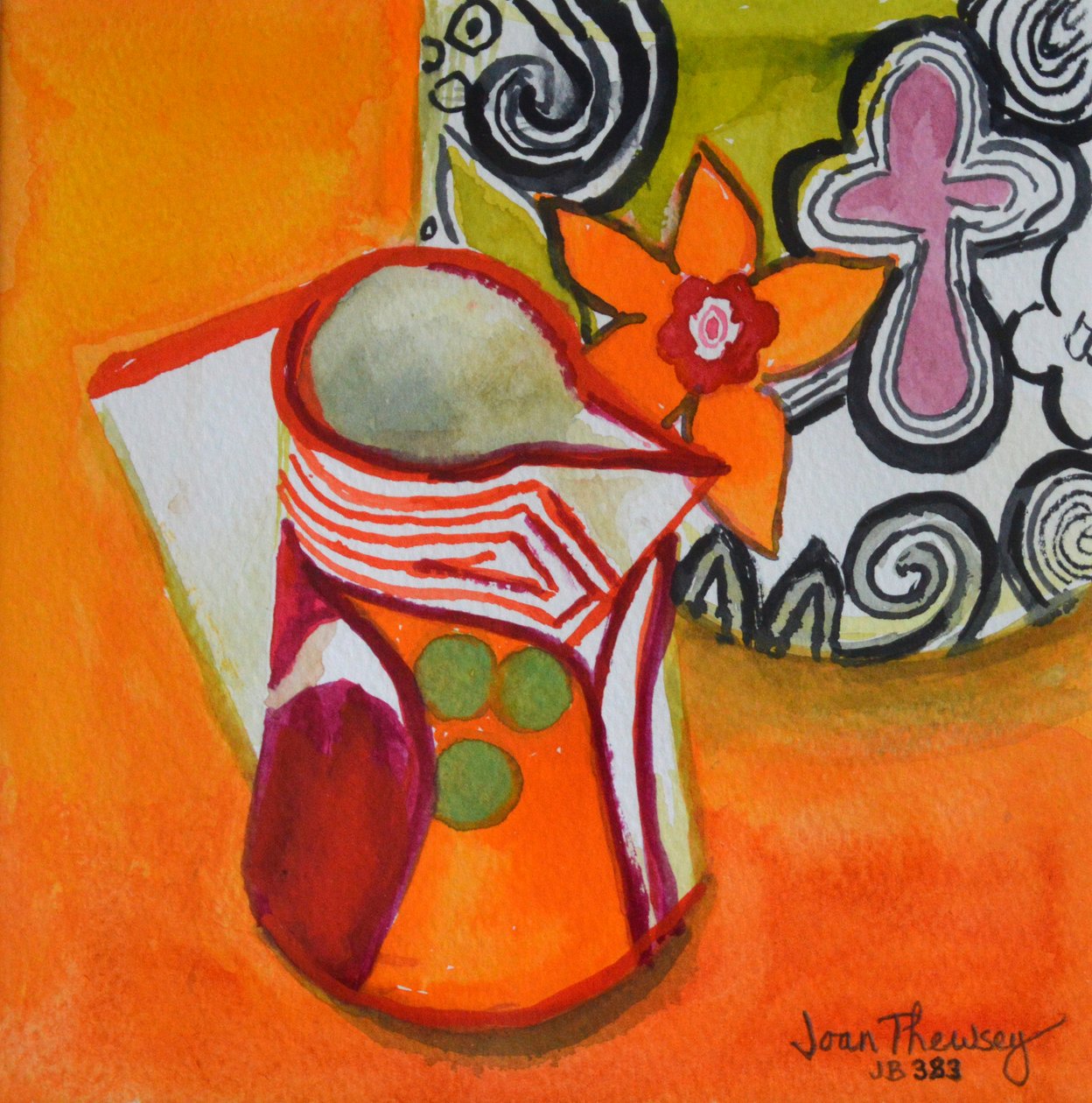 Art Deco kancsó és tál, 2000, (guache) alkotó: Joan Thewsey