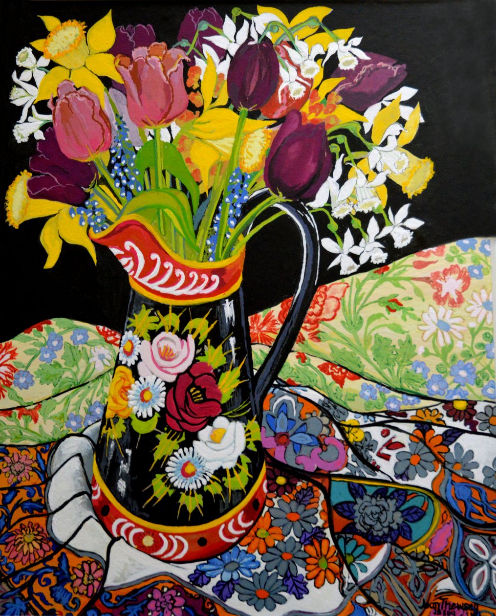 Canal Boat Jug, nárciszok és tulipánok, 2005 (guache) alkotó: Joan Thewsey