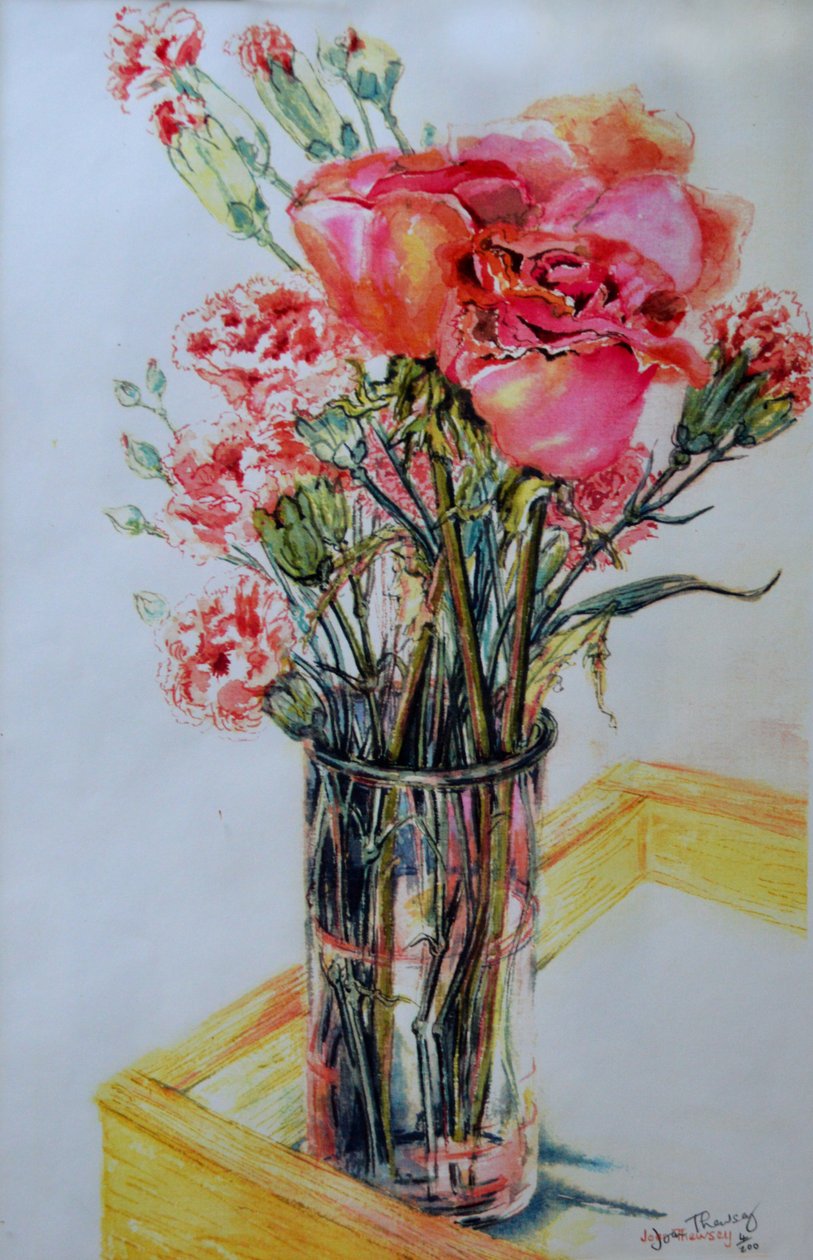 Pink Roses with Cottage Pinks, 2010, alkotó: Joan Thewsey
