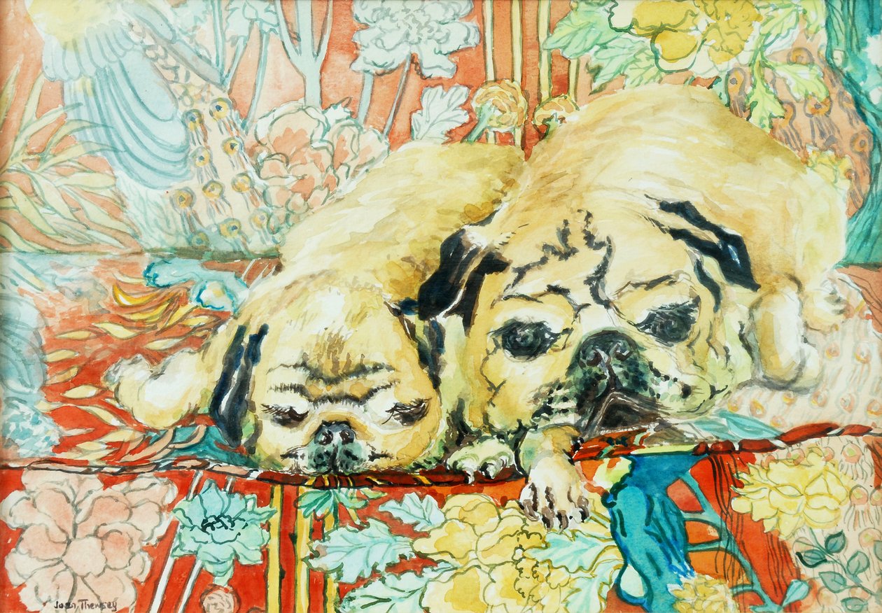 Mopsz egy kínai nyomtatott kanapén, 2000, alkotó: Joan Thewsey