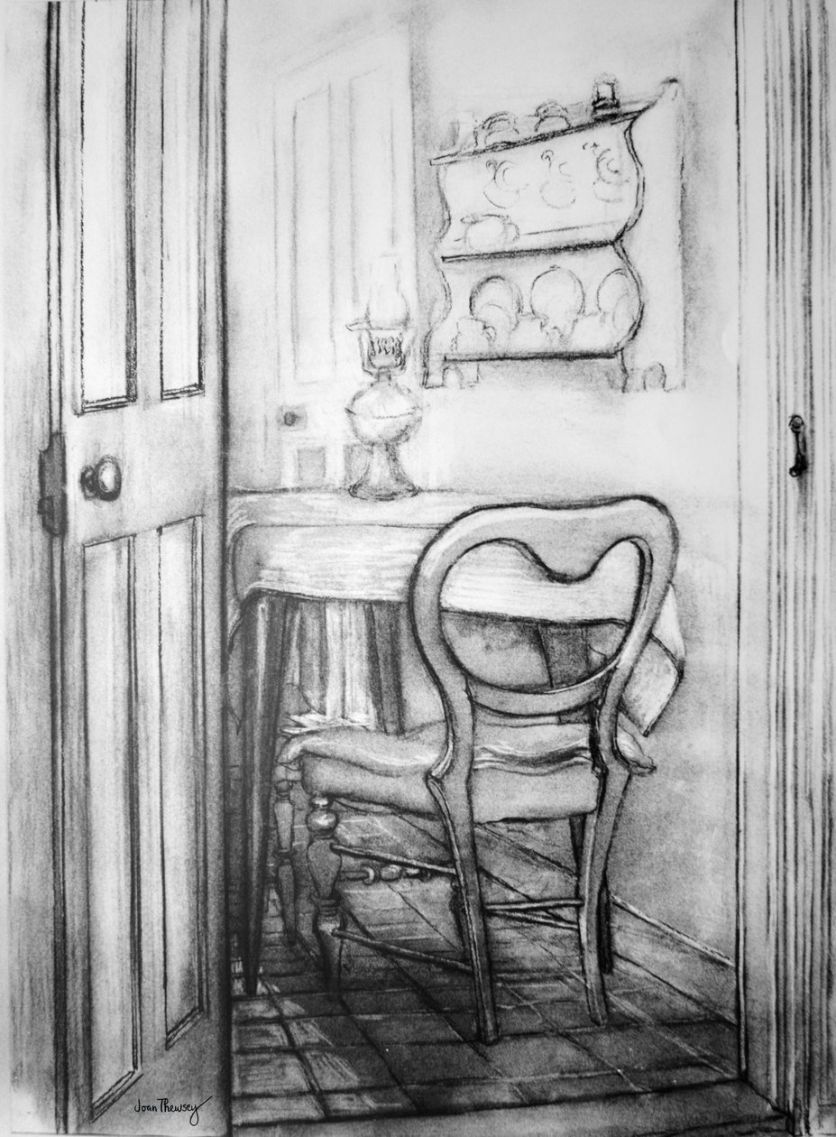 The Cottage Kitchen, 1975 (szén) alkotó: Joan Thewsey