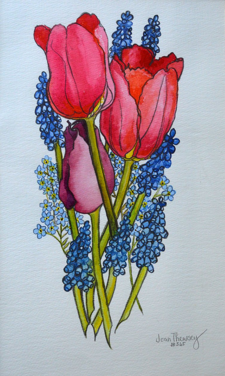 Tulipánok, Muscari és nefelejcsek, 2002, alkotó: Joan Thewsey