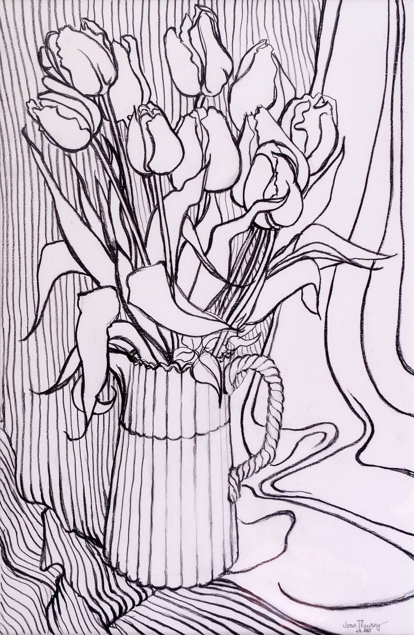 Tulipánok csíkos szövet ellen, 2000, grafit alkotó: Joan Thewsey