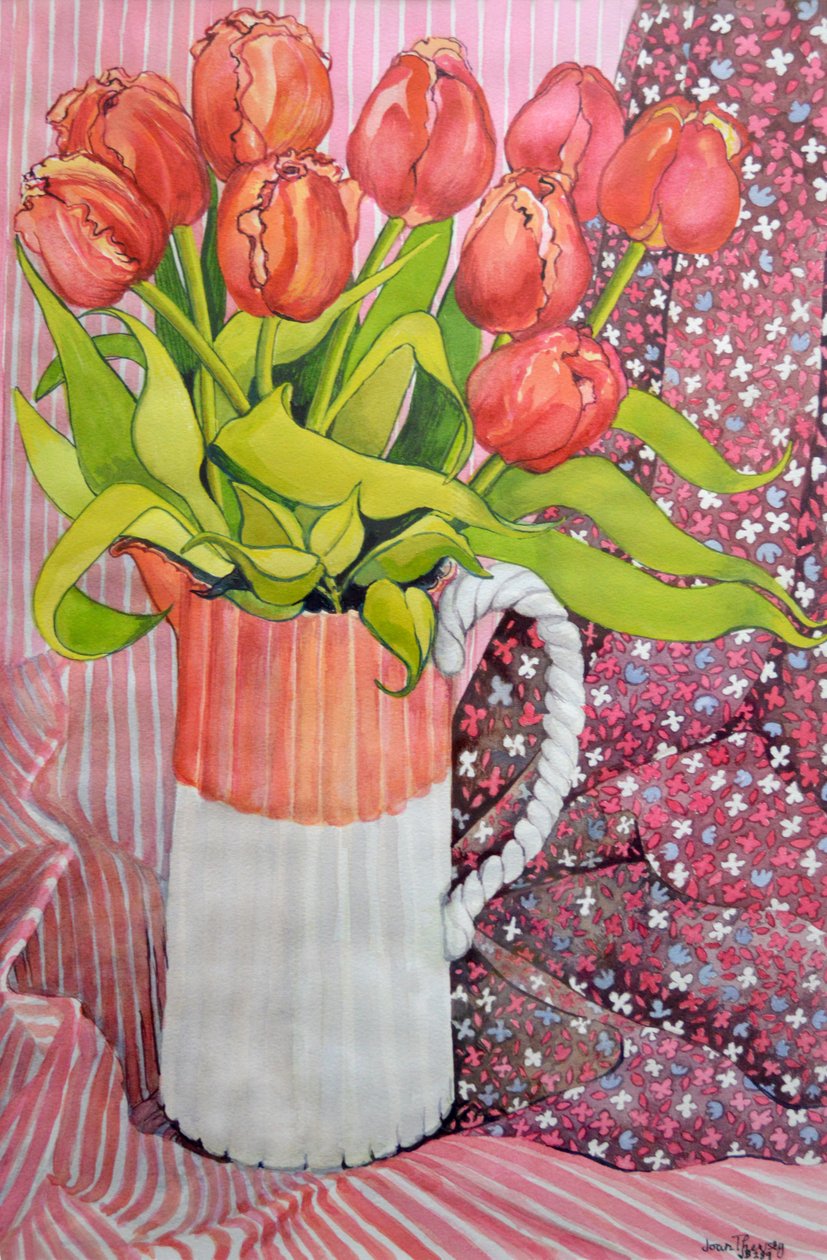 Tulipánok rózsaszín-fehér kancsóban, 2005 alkotó: Joan Thewsey