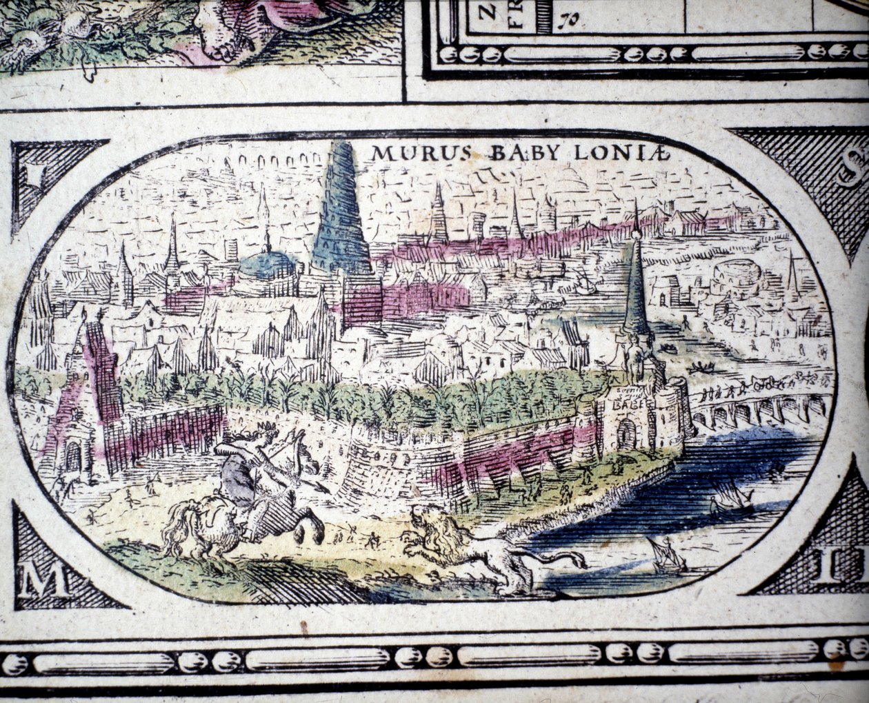 Az ókor hét csodájának ábrázolása: Babilon kertjei. Jansson Jannsonius Atlaszában, amelyet Amszterdamban nyomtattak 1630-ban alkotó: Joannes Jansson