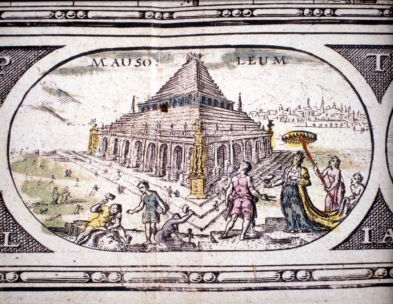 Az ókor hét csodájának ábrázolása: Halikarnasszosz mauzóleuma. Jansson Jannsonius 1630-ban Amszterdamban nyomtatott atlaszában. Magángyűjtemény. alkotó: Joannes Jansson