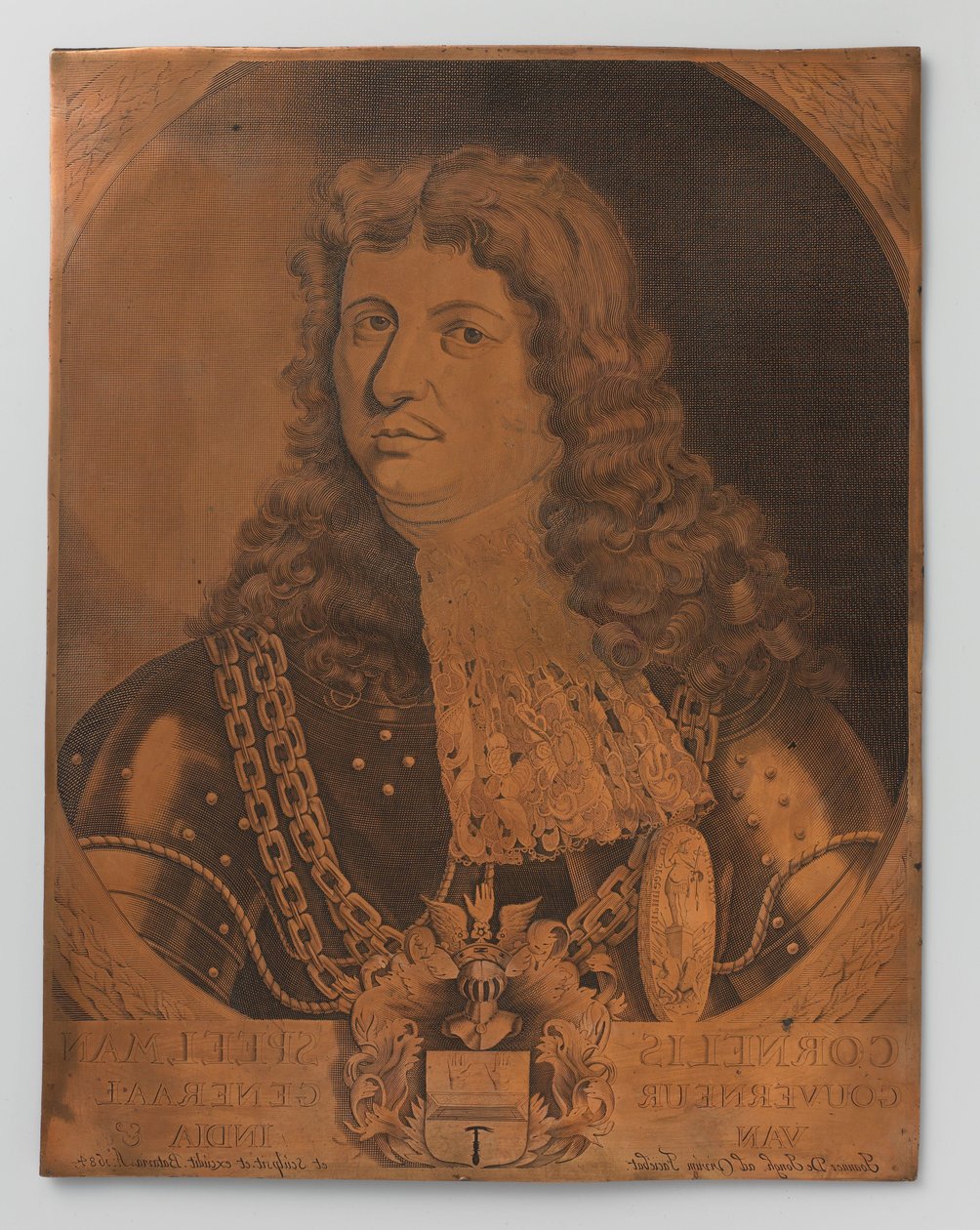 Rézmetszet lemez Cornelis Speelman 1640-1684, Holland Kelet-India főkormányzójának 1681-1684 portréjával (melldarab) alkotó: Joannes de Jongh