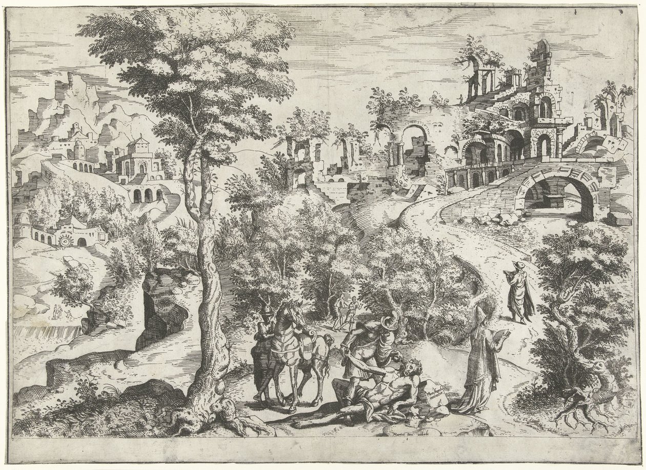 Táj az irgalmas szamaritánussal alkotó: Joannes van Doetechum (I) (attributed to)
