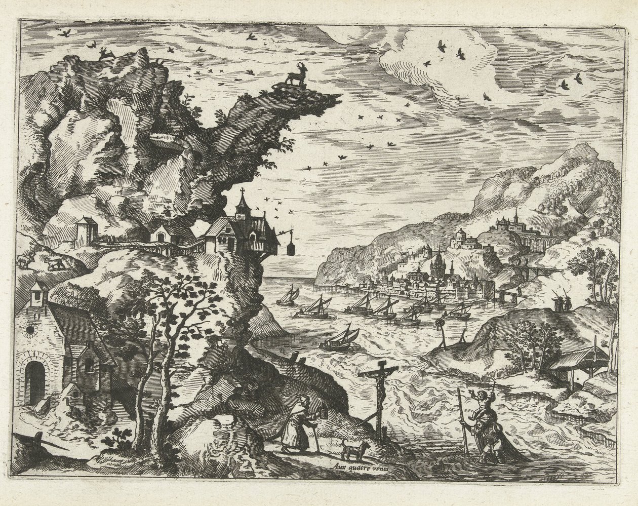 Táj Szent Kristóffal Tájak, tengeri tájak és ötletes városképek (sorozat címe) alkotó: Joannes van Doetechum (I) (attributed to)