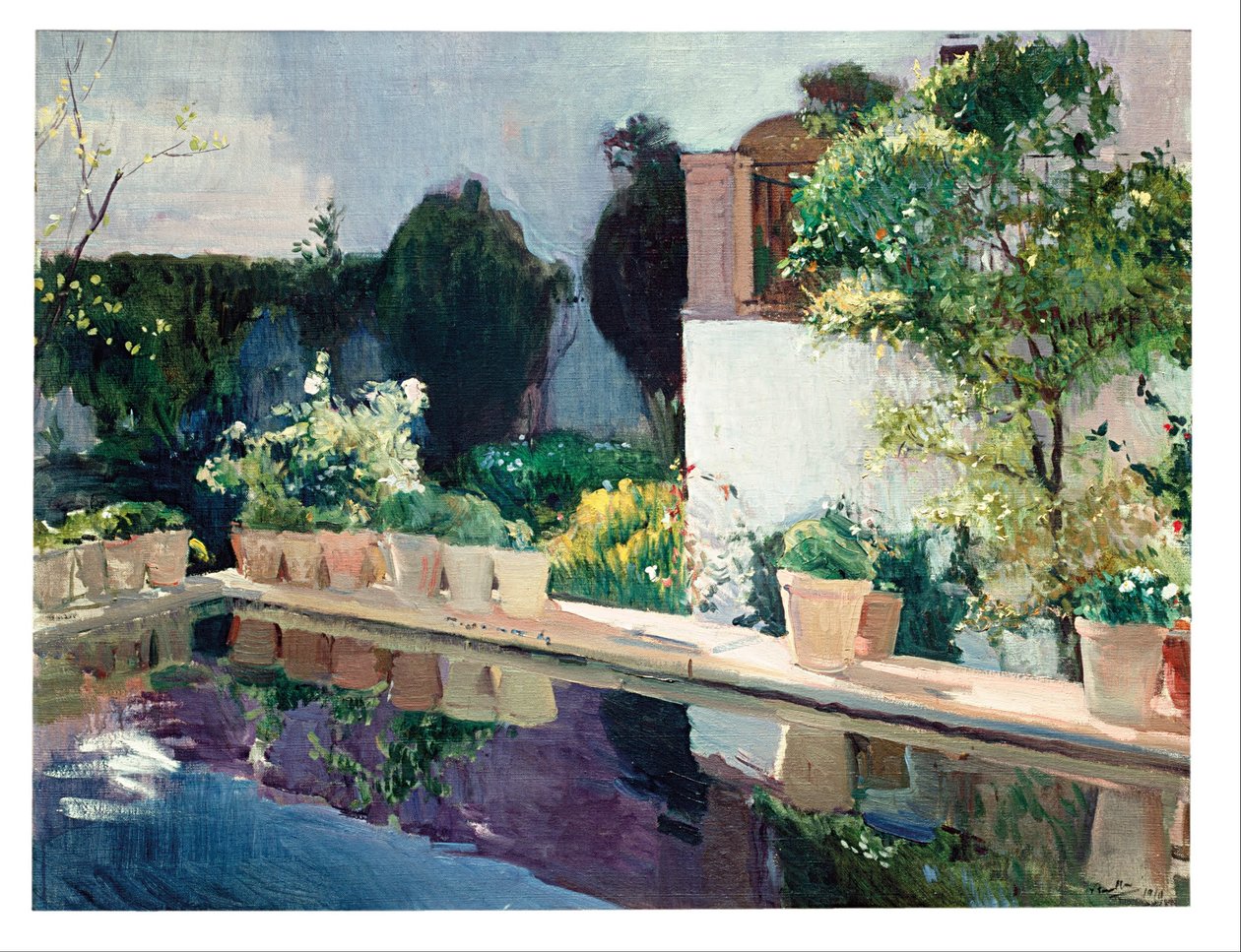 Palotai tó, a sevillai királyi kertekben alkotó: Joaquín Sorolla