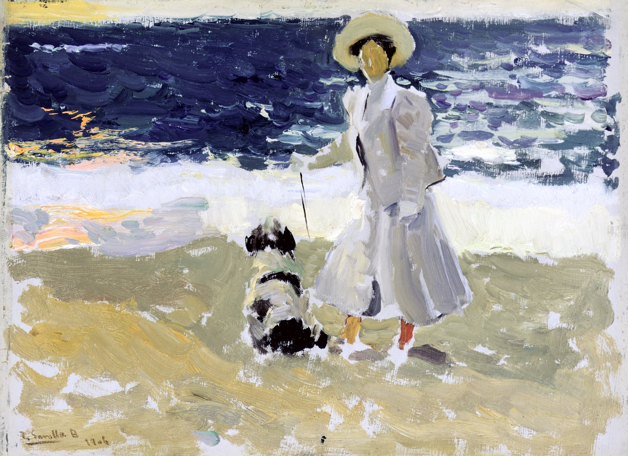 Hölgy és kutya a tengerparton alkotó: Joaquín Sorolla