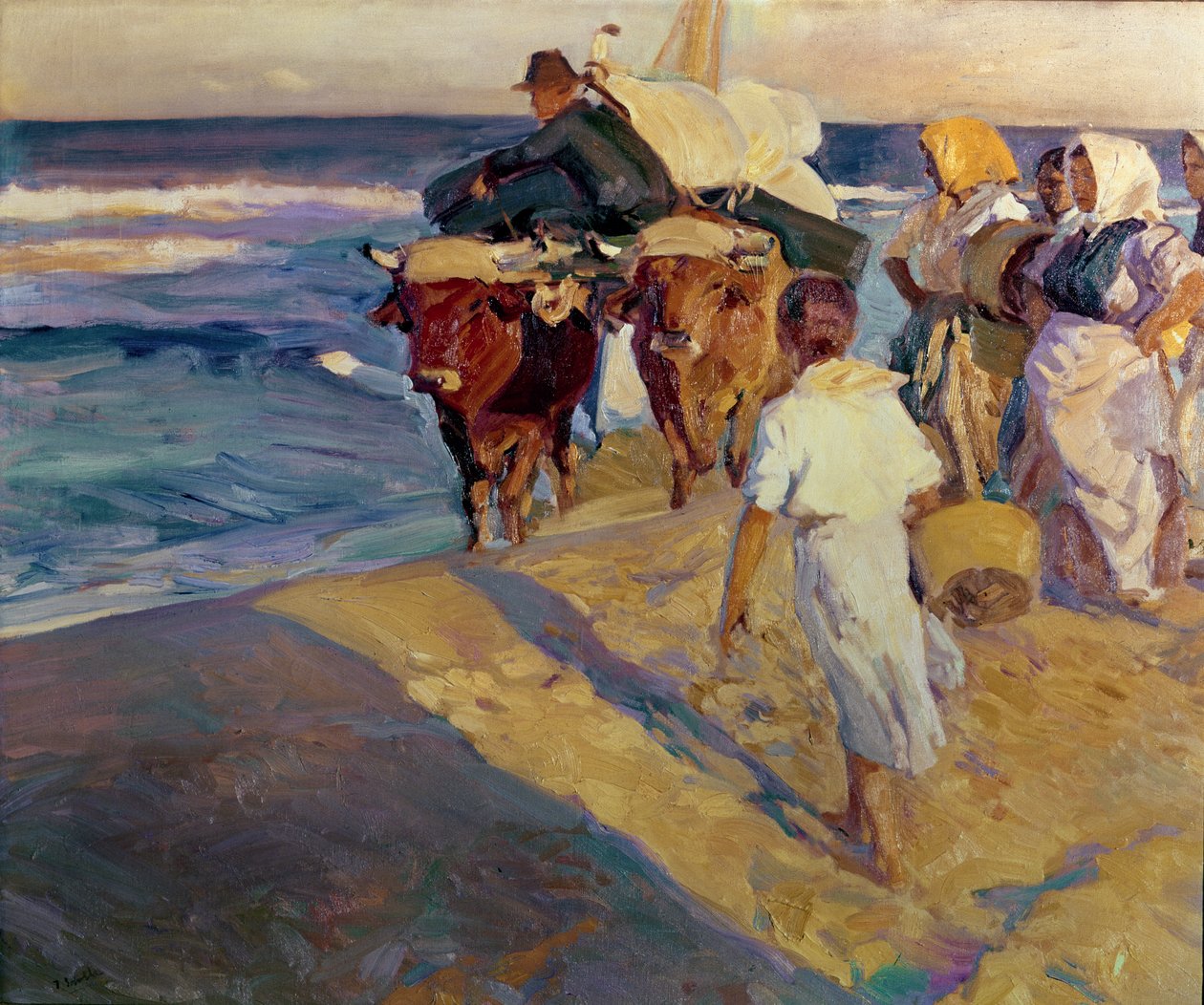 Vontatás a csónakban, Valencia Beach alkotó: Joaquin Sorolla y Bastida