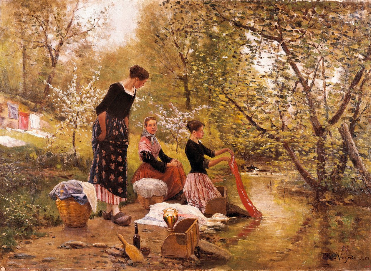Joaquim Vayreda i Vila (1843-1894) "A mosónő" festménye. 1883 alkotó: Joaquin Vayreda