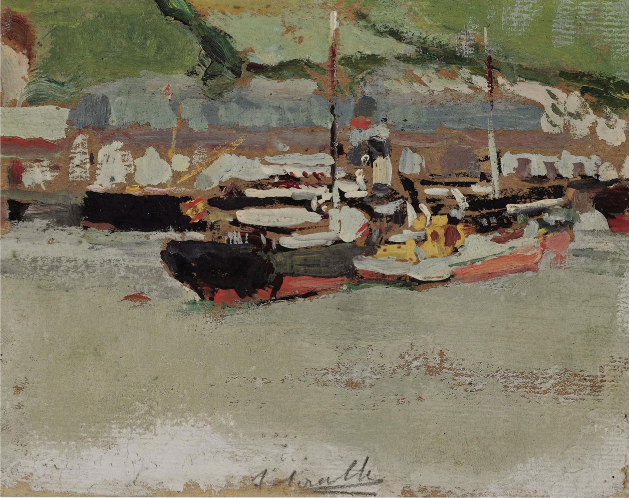 Hajók a kikötőben alkotó: Joaquín Sorolla