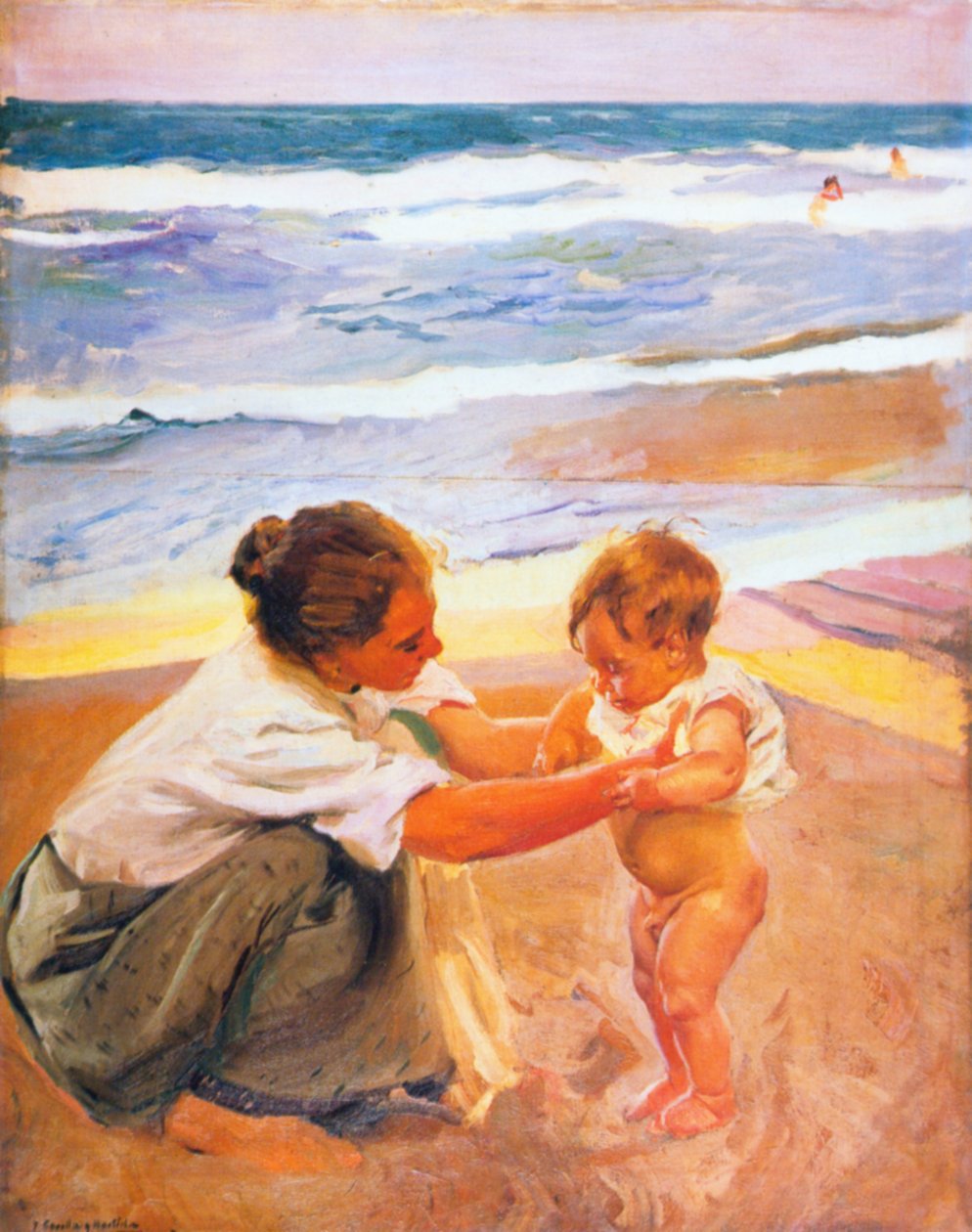 Anya és gyermeke a tengerparton alkotó: Joaquín Sorolla