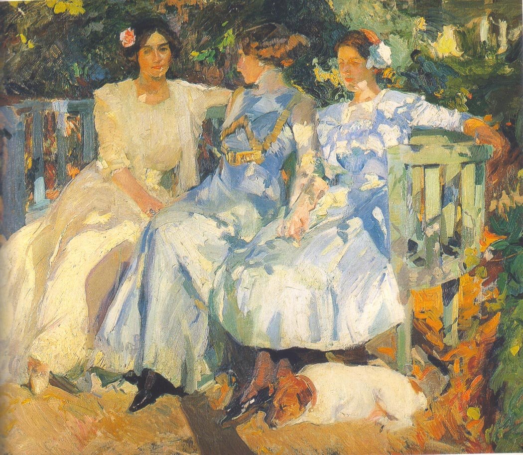 Feleségem és lányaim a kertben alkotó: Joaquín Sorolla