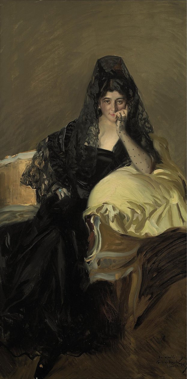 Urcolai hölgy portréja fekete mantillát visel alkotó: Joaquín Sorolla