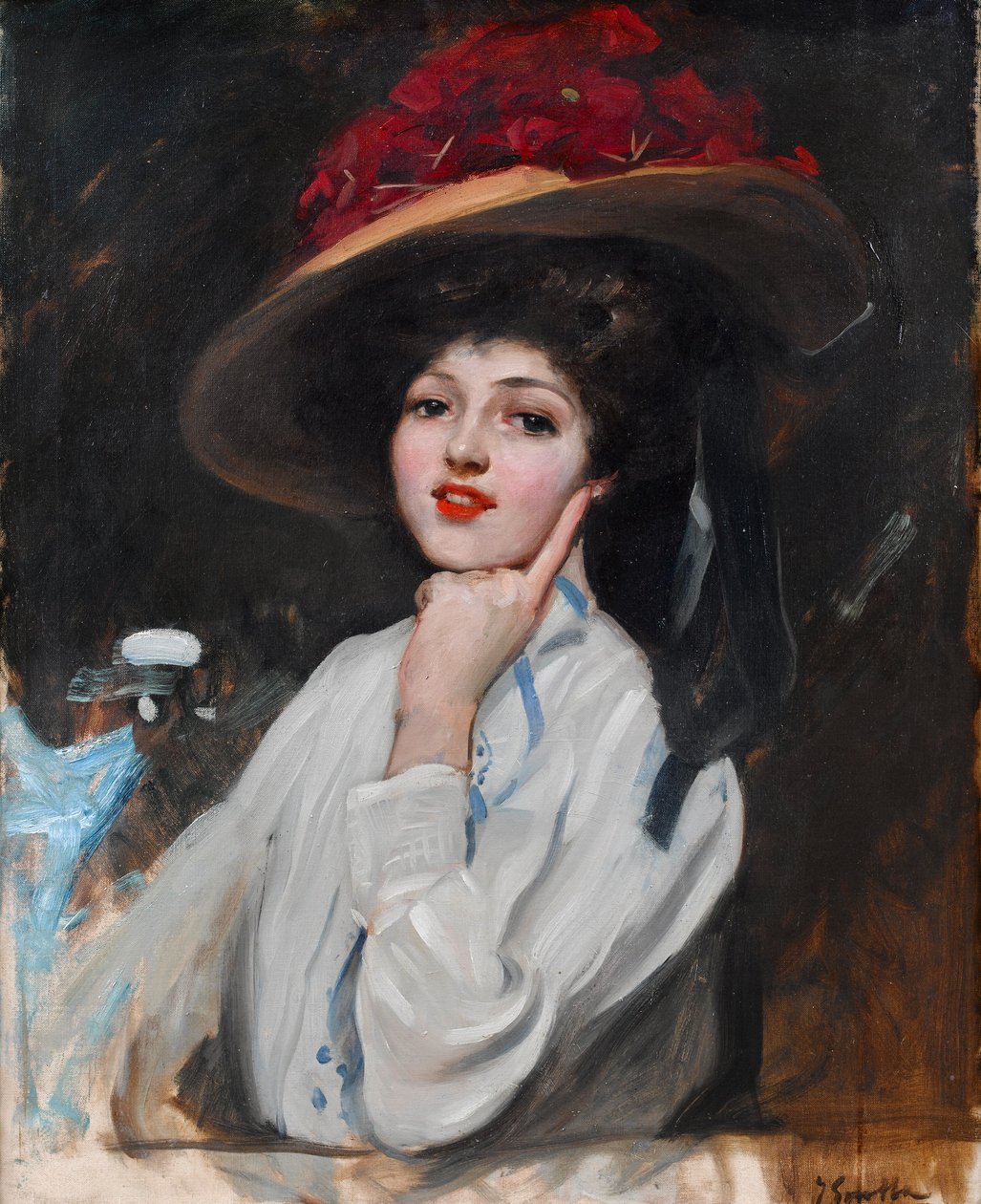 Raquel Mellernek hitt kalapos fiatal nő portréja alkotó: Joaquín Sorolla