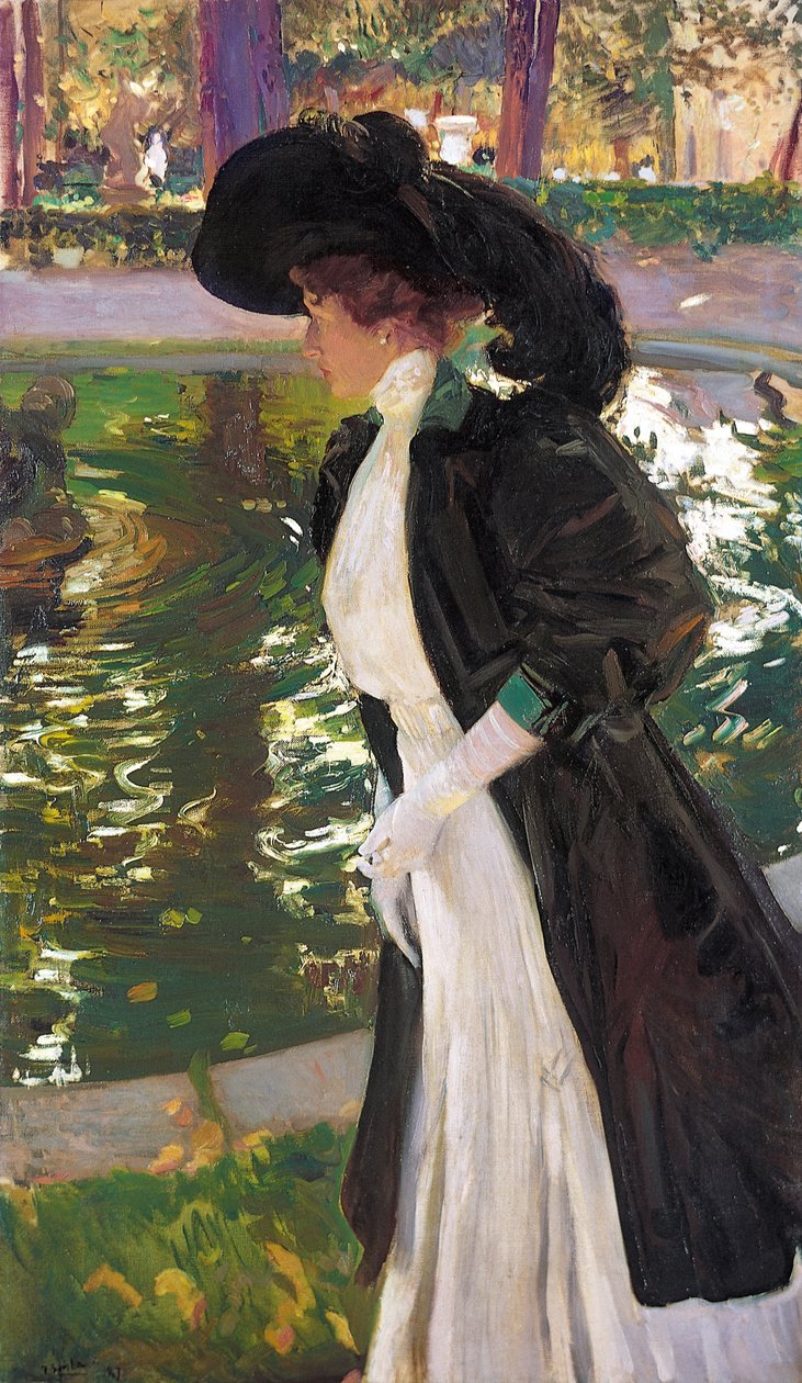 Clotilde sétál a La Granja kertjében, 1907. alkotó: Joaquín Sorolla