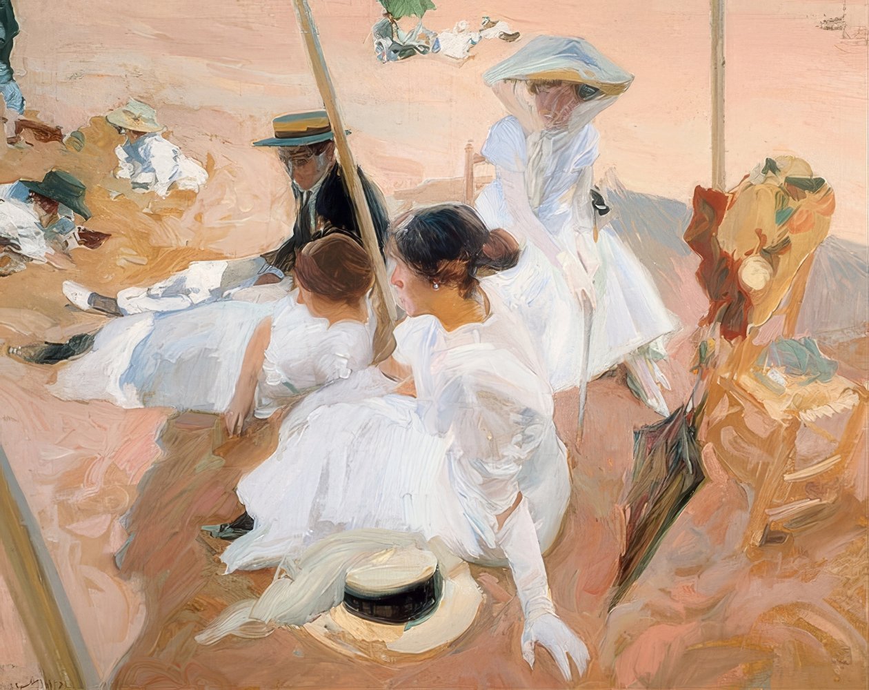 A napellenző alatt a zarautzi strandon. 1905 alkotó: Joaquín Sorolla