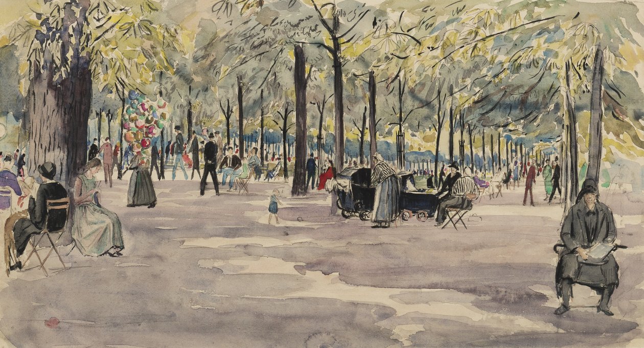 The Tuileries Gardens, Párizs, 1925 körül (tinta és WC papíron) alkotó: Job Nixon