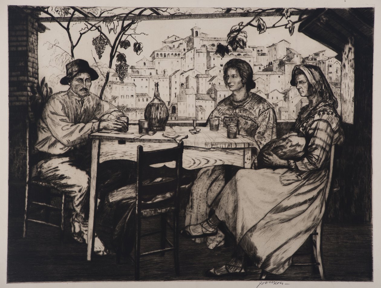Una Trattoria, 1928 (rézkarc és szárazhús) alkotó: Job Nixon