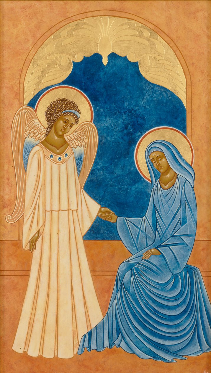 Annunciáció, 2005 (tojástempera és 24k arany, fa) alkotó: Jodi Simmons