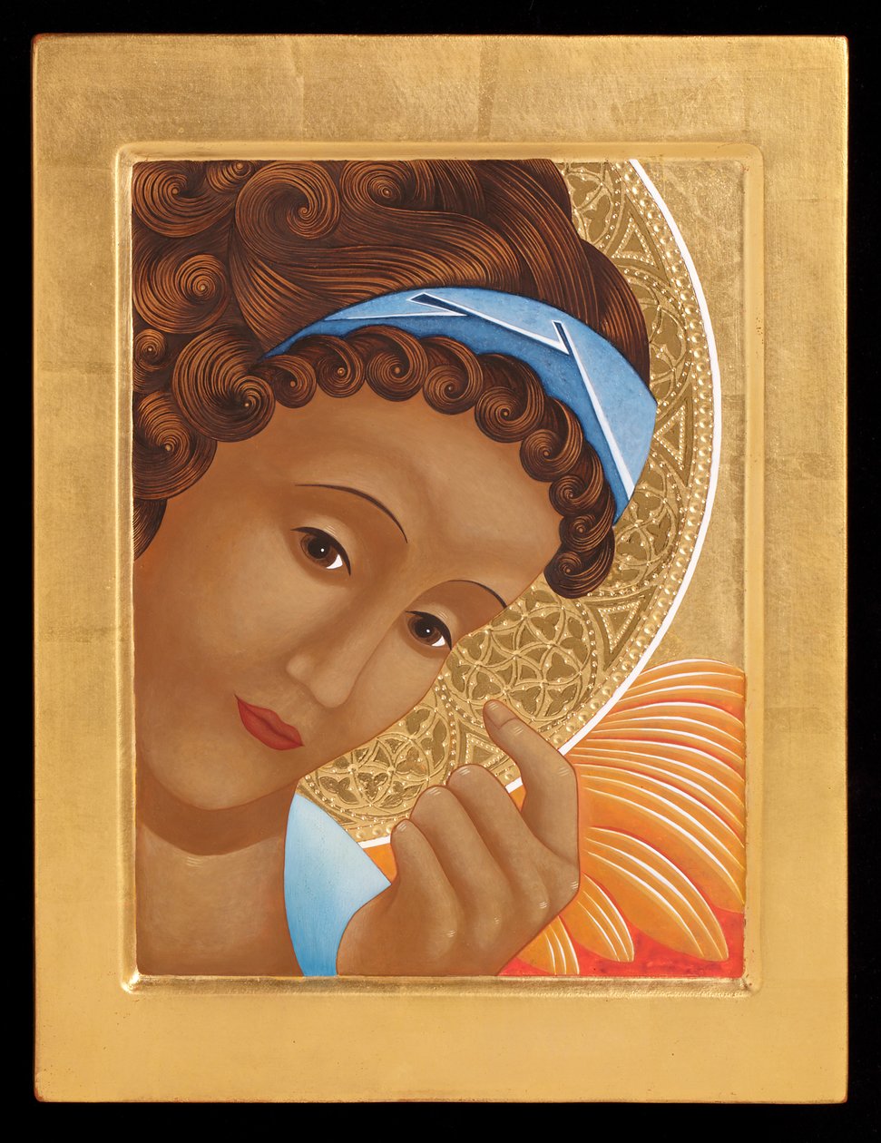 Gabriel, 2015 (tojástempera és 24k arany fára) alkotó: Jodi Simmons