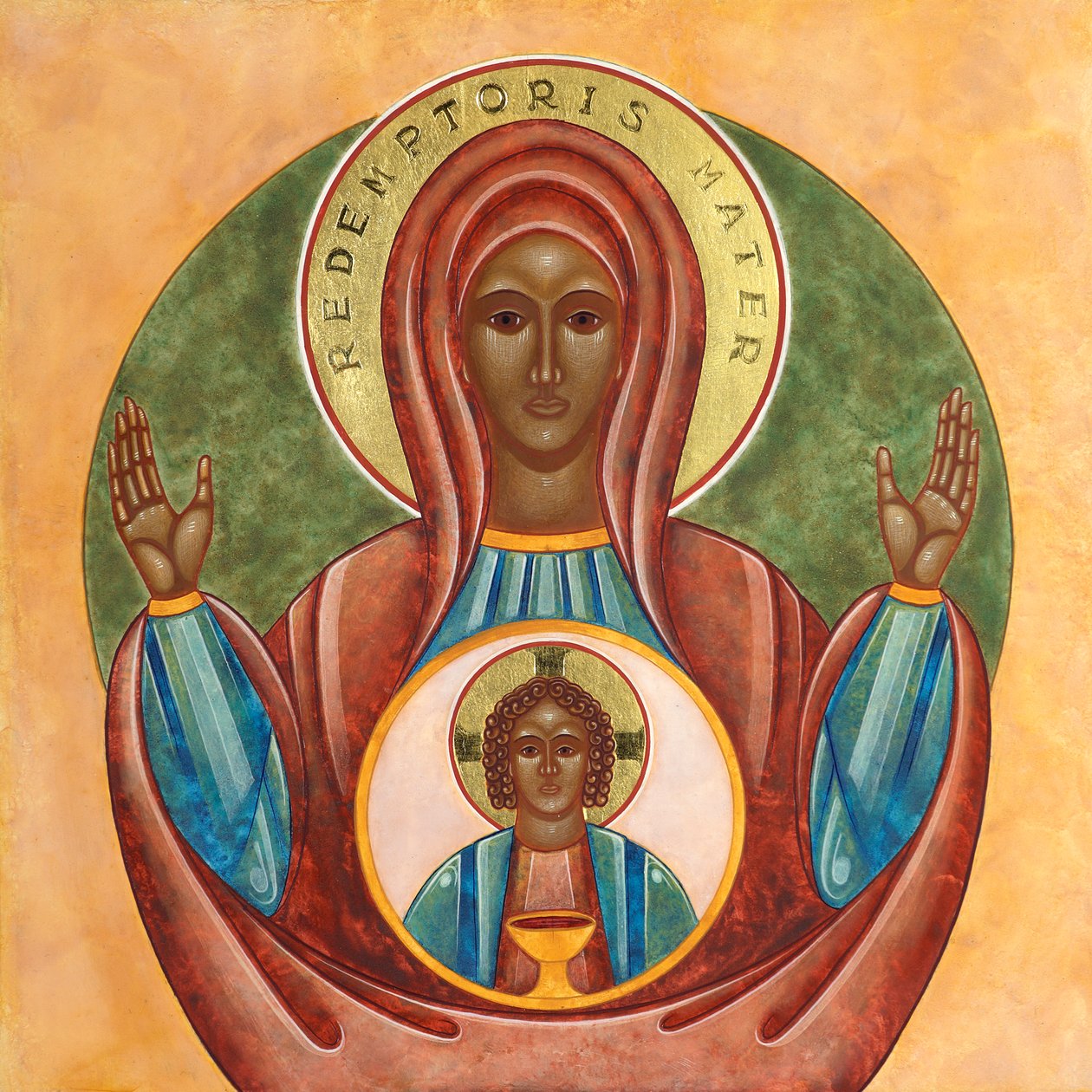 Redemptoris Mater, 2010 (tojástempera és 24k arany, fa) alkotó: Jodi Simmons