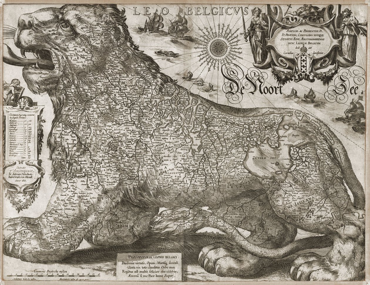 Leo Belgicus – Németalföld térképe (1611) alkotó: Jodocus Hondius