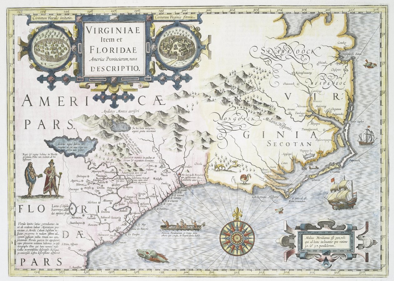 Amerika Virginia és Florida tartományának új leírása, 1636 alkotó: Jodocus Hondius