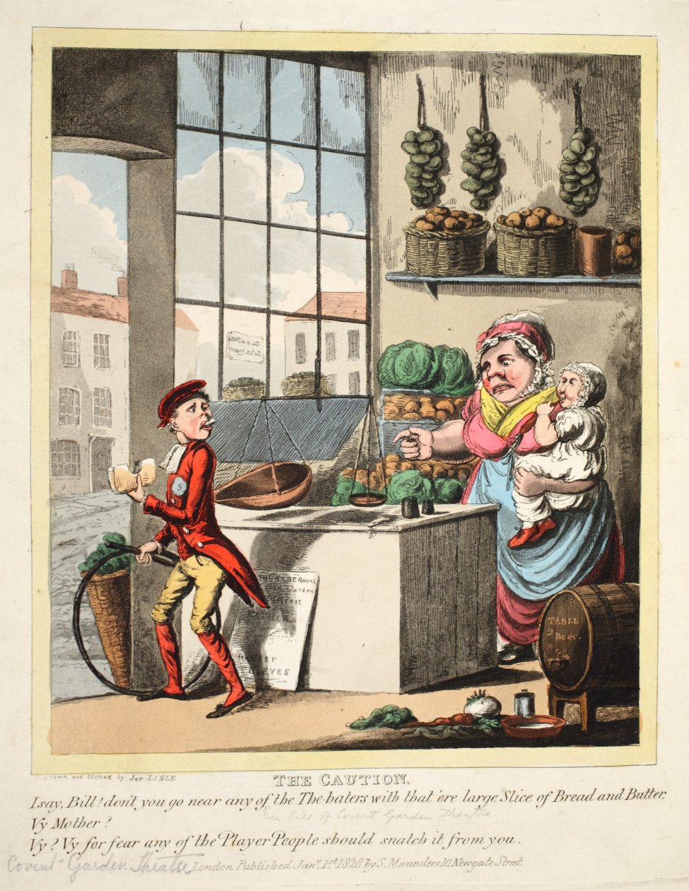 The Caution, Covent Garden Theatre, pub. 1828 (kézi színes metszet) alkotó: Joe Lisle