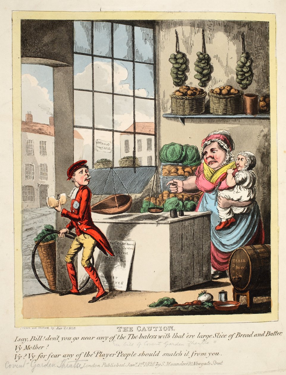 Vigyázat, kocsma. 1828 (kézzel színezett metszet) alkotó: Joe Lisle
