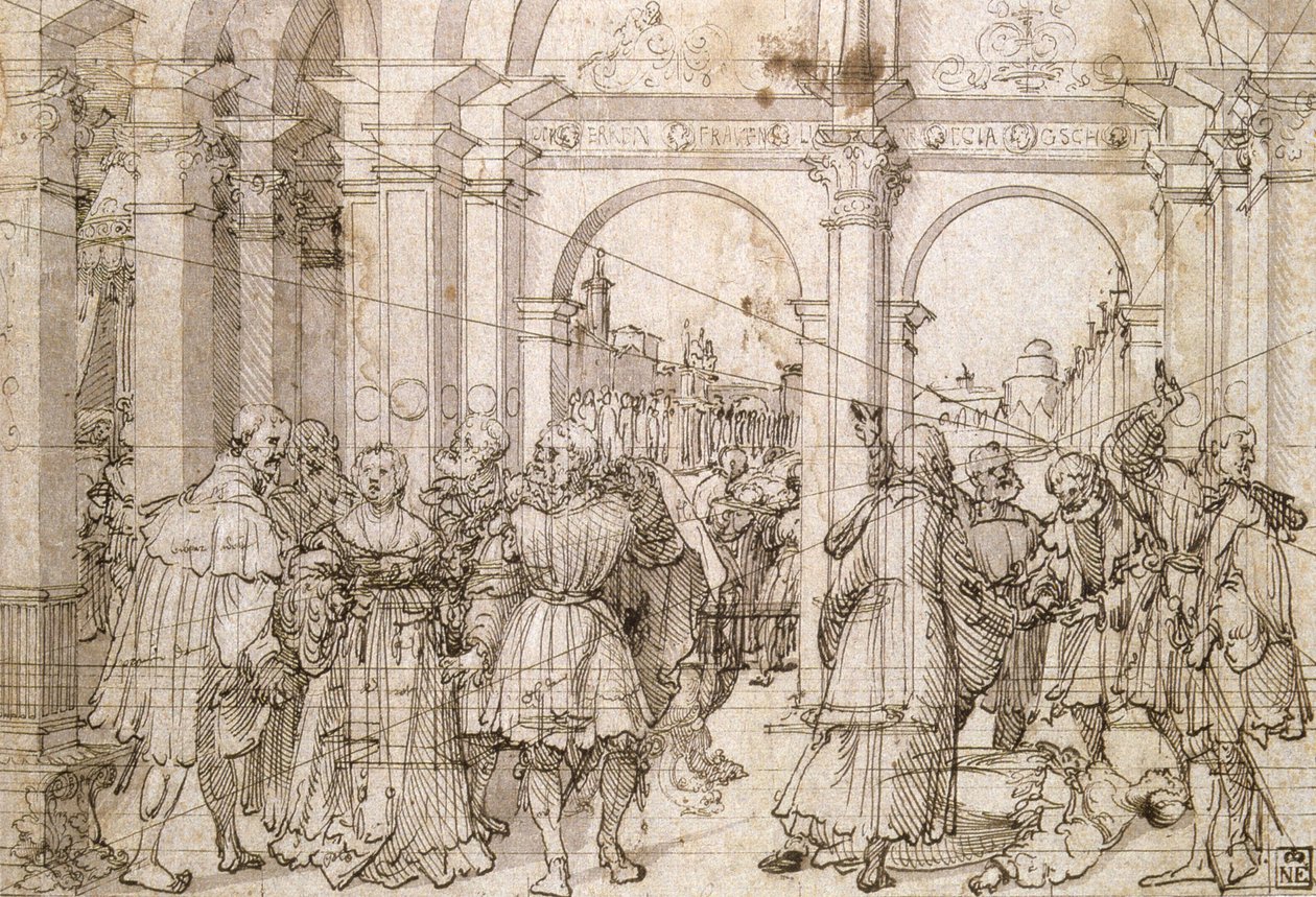 Lucretia története”. Idősebb Jorg Breu (kb. 1475-1537) német festő. Toll és fekete tinta a papíron. alkotó: Joerg the Elder Breu