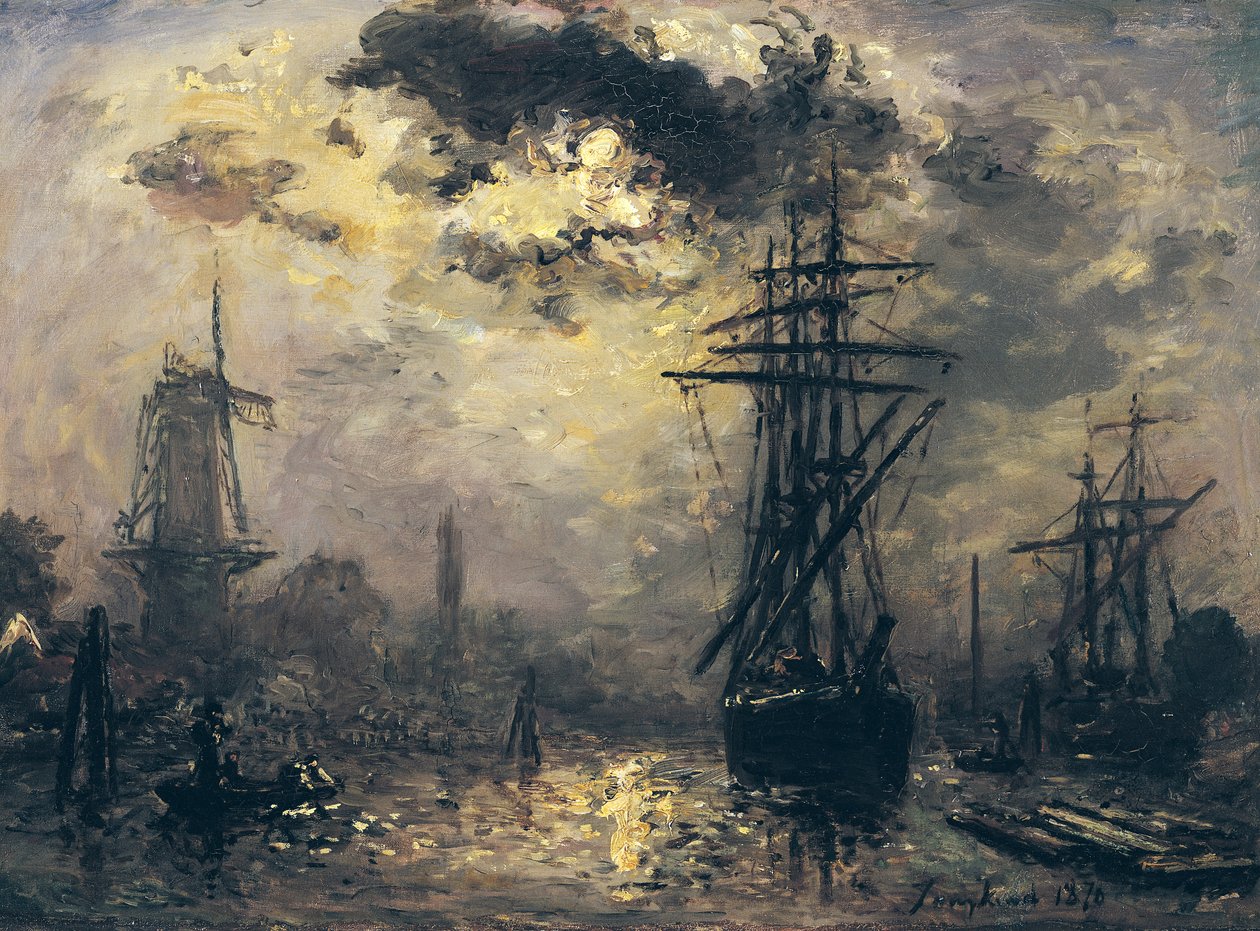 Kilátás a kikötőre, vagy a szélmalmok Rotterdamban, 1870 alkotó: Johan Barthold Jongkind