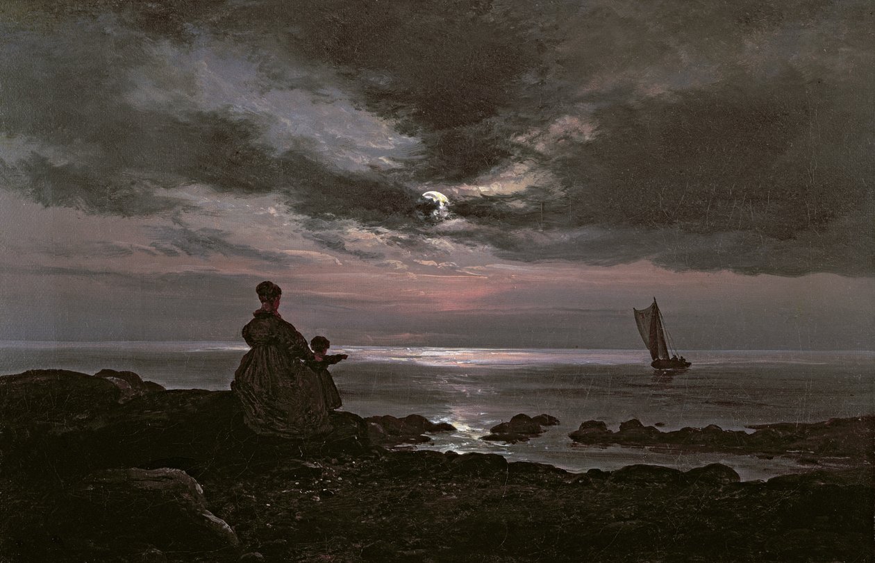 Anya és gyermeke a tenger mellett, 1840 alkotó: Johan Christian Dahl