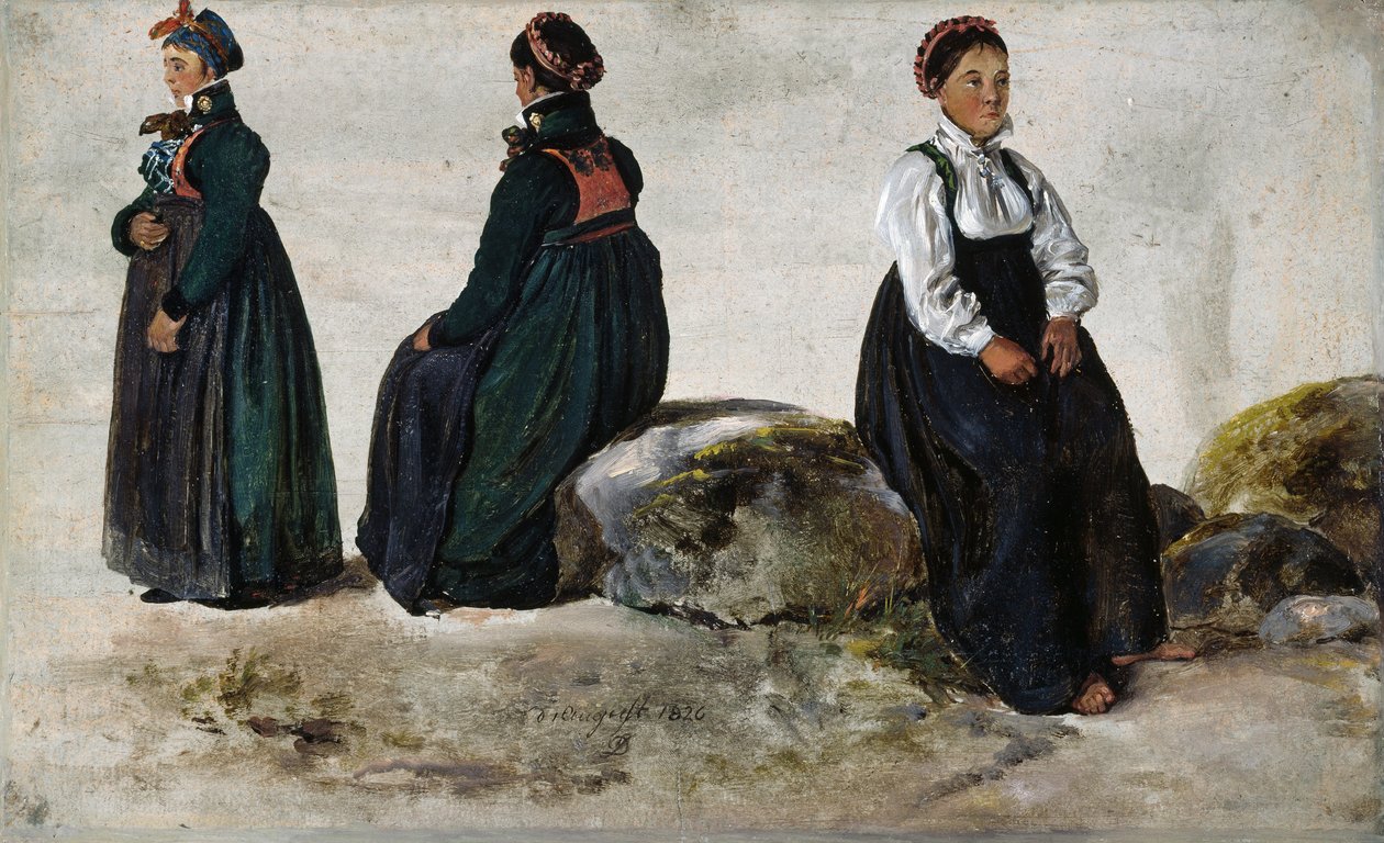 Női jelmezek tanulmányai a Luster in Sign -ből alkotó: Johan Christian Dahl