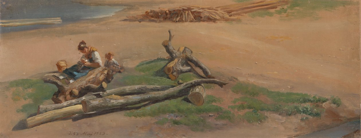 Nő és gyermek a folyóparton alkotó: Johan Christian Dahl