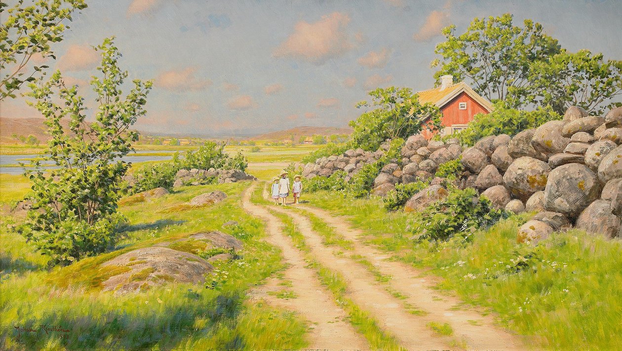 Nyári táj vándorló gyerekekkel alkotó: Johan Fredrik Krouthen