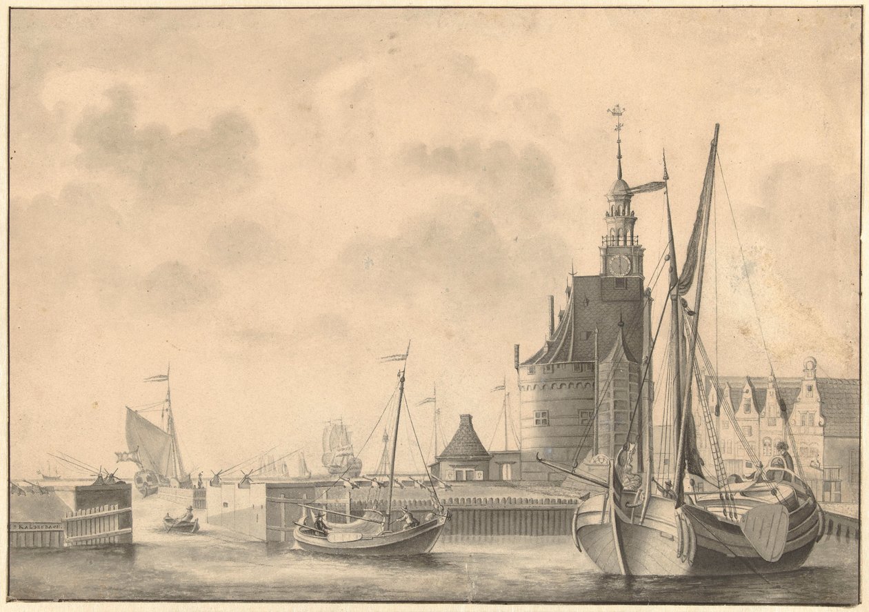 A kikötő Hoornban alkotó: Johan Antonie Kaldenbach
