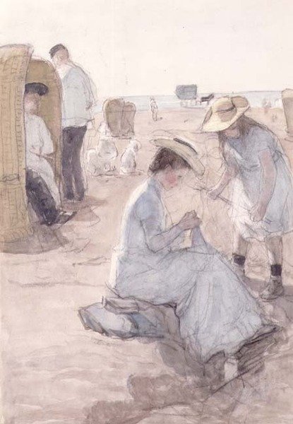 Strandjelenet Scheveningenben (akvarell) alkotó: Johan Antonio de Jonge