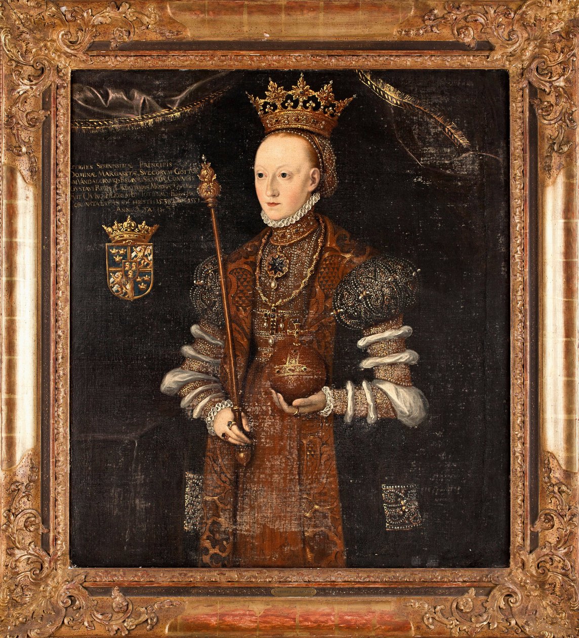 Marguerite Lejonhufvud (született: Margareta Eriksdotter) (1516-1551) portréja, reine de Suede - Johan Baptista van Uther peinture (actif 1562-1597), huile sur toile (102x90 cm) alkotó: Johan Baptista van (active 1562 1597) Uther