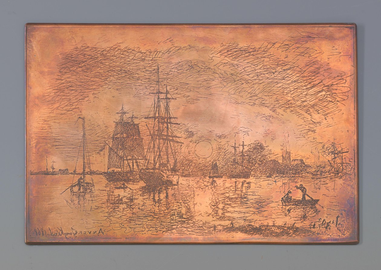 Antwerpen kikötője alkotó: Johan Barthold Jongkind (signed by artist)