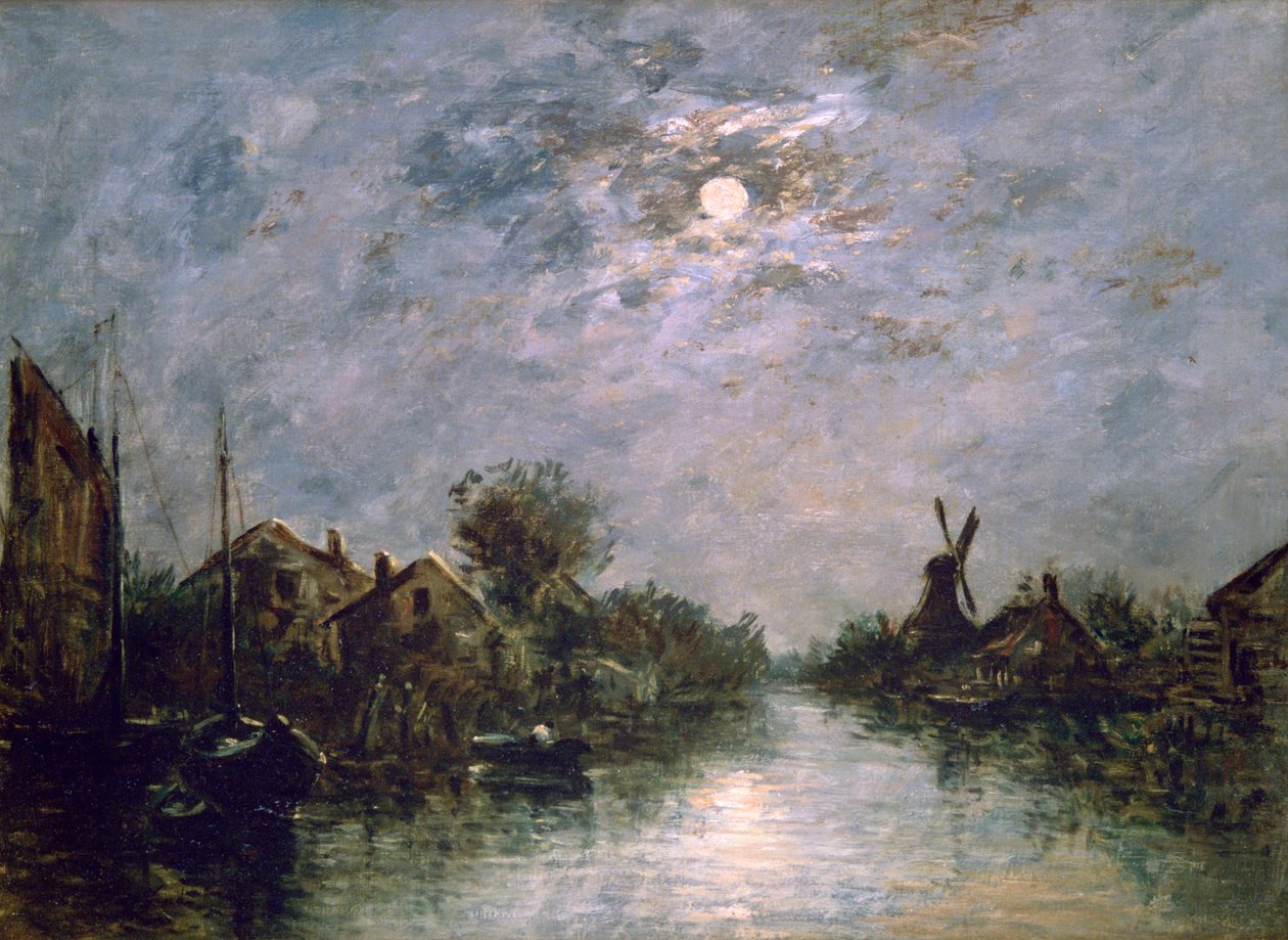 Holland csatorna a holdfényben, 1840-1891 alkotó: Johan Barthold Jongkind