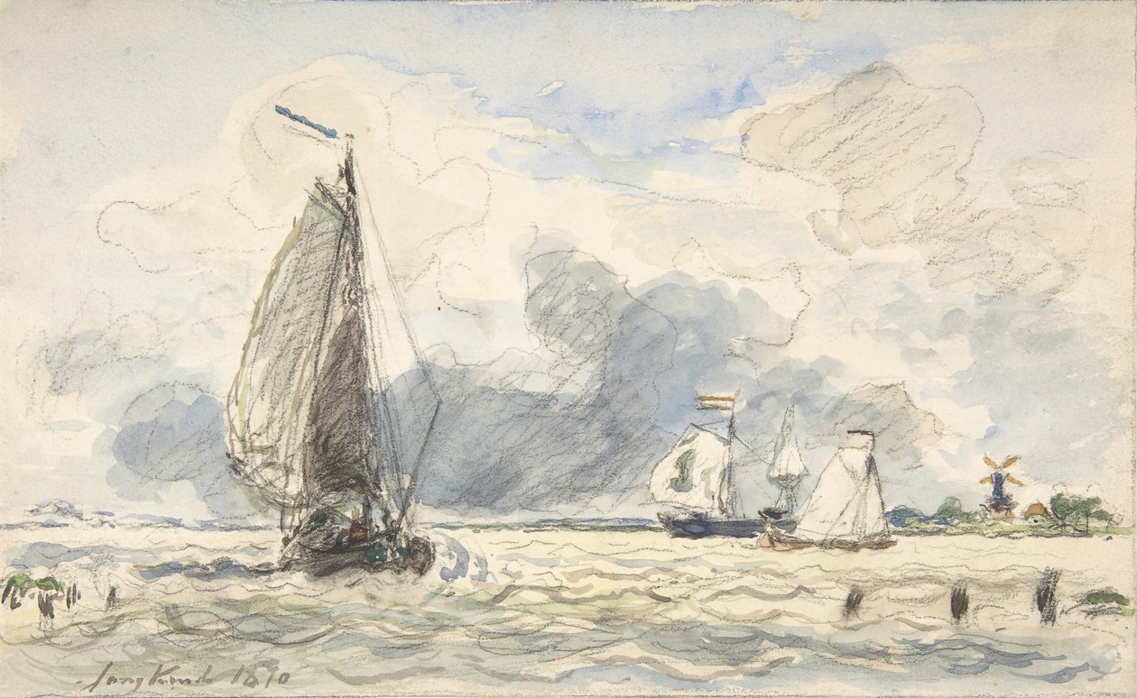 Holland halászhajók, Verso: Sketches of Boats, 1870. alkotó: Johan Barthold Jongkind